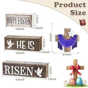 Easter Decorations for Home, He Is Risen Decor, 4pcs Religious Christian Easter Sign Farmhouse Mantel and Tiered Tray Wooden Table Decor for Home Easter Decorations for Home He Is Risen Decor 4pcs Religious Christian Easter Sign Farmhouse Mantel and Tiered Tray Wooden Table Decor for Home