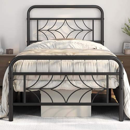 Yaheetech 90 x 190 cm Moderna Cama de Plataforma Metálica Almacenamiento Bajo la Cama Base de Cama Individual Diseño de Estrella Soporte de Listones Sólidos Negro