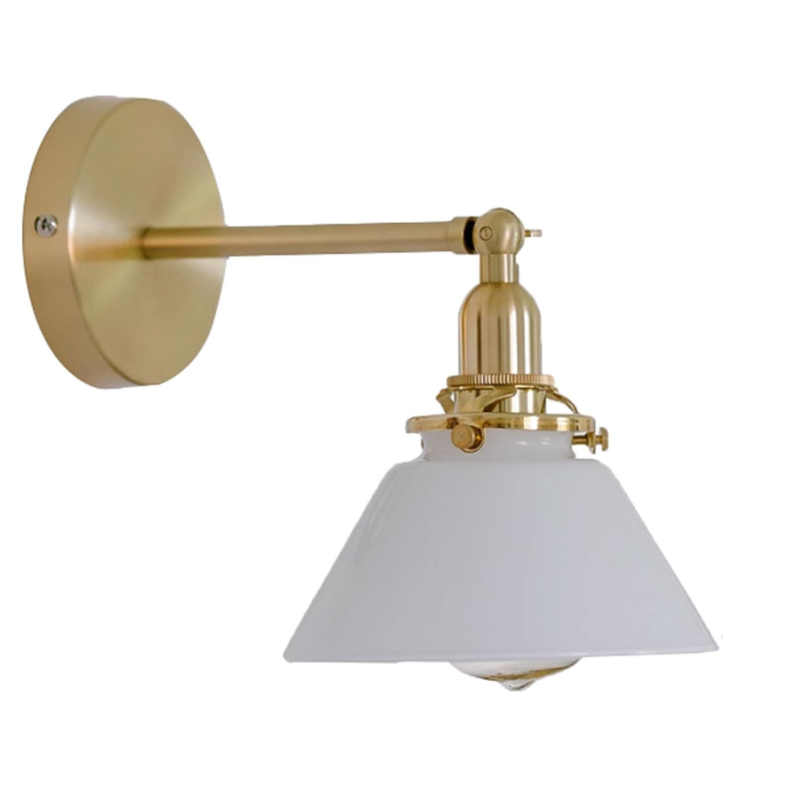 JYBNBBE Brass Wall Sconce with Adjustable Cone Glass Lampshade, Japanese Style Wall Lamp for Study Room, Dining Room, or Living Room, E14 Socket, Indoor Lighting Fixture