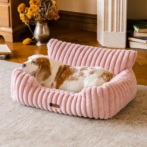 MEWOOFUN Hundesofabett - Katzenbetten für Hauskatzen Weich und Flauschig, Katzensofabett Kleines Hundebett für Hunde und Katzen, Beruhigendes Hundebett (Rosa, 76x53x30cm)