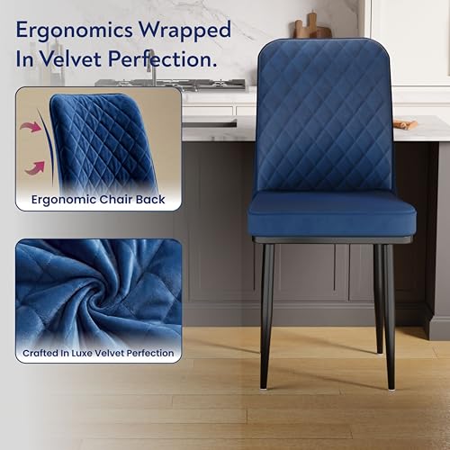 Image of IKON Premium Velvet Dining Chair with Cushioned Seat & Metal Legs | Premium Accent Chair for Living Room, Bedroom & Balcony | D.I.Y (Midnight Blue)
