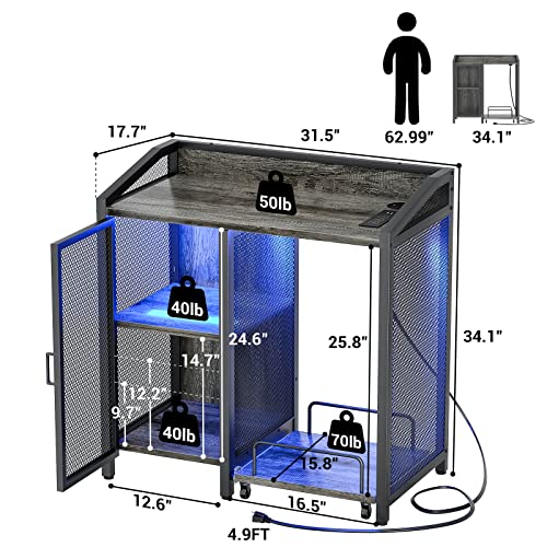 Unikito Office Storage Cabinet With Socket And Led Light, Lateral Filing Cabinet With Printer Table, Large Printer Stand With Storage Shelves And Paper Shredder Slide Wheels For Home Office, Gray Oak #TOP6