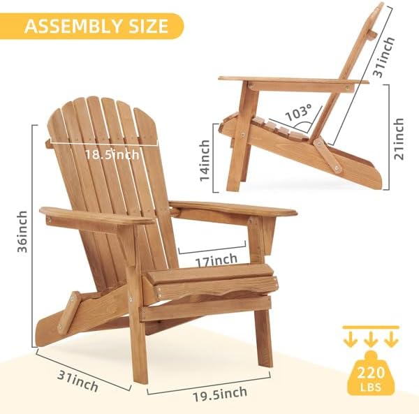 Miniatura 3 de Set of 2 Folding Wooden Adirondack Chairs  Solid Cedar Wood Outdoor Lounge Chairs with Embossed Grain, Foldable Garden Patio Seating with Wide