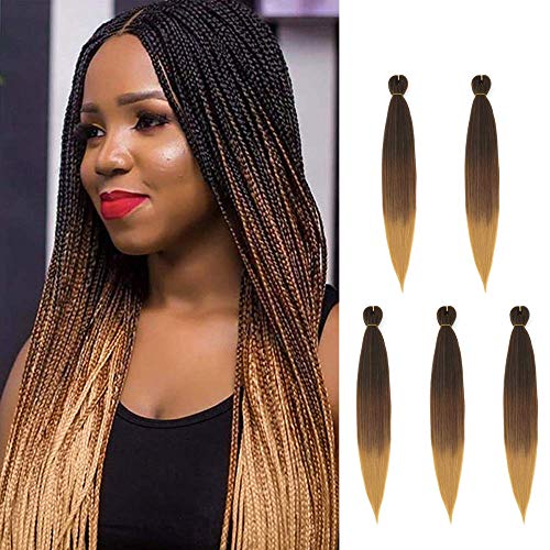 5 Packs Pre Stretched Easy Braiding Hair 26 Inches Braids Professional Yaki Synthetic Hair for Crochet Twist(Omber Brown/ T4/27#)