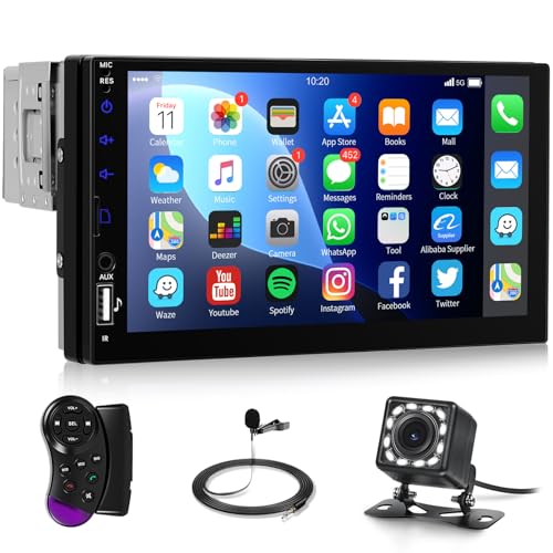 Hodozzy Autoradio 1 DIN avec Bluetooth, écran LCD HD de 7 pouces, stéréo de voiture 1 DIN avec Mirror Link, EQ, radio FM SWC, lumières LED, lecteur MP5...