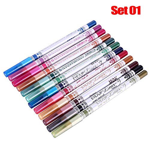 Evpct 12Pcs Matte Eyeliner Pencils Pens Set With A Sharpener,Bright Light Blue Red Purple Green Black Colored Colors Colorful Eyeliner Pencils Sets, Pearl Metallic Glitter Eyeliner Pencil Kit(Set01) #TOP6