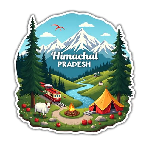 Image of Naxon Himachal Pradesh State Theme Souvenir Wooden Fridge Magnet for Refrigerator - Printed Fridge Magnet for Kitchen & Home Decor | Perfect Souvenir Gift | Size 3x3 in | Pack of 1