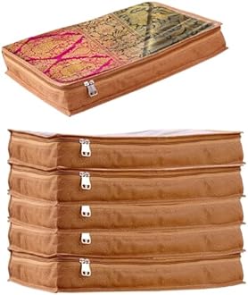 JD FRESH 6 Pcs Non-Woven Saree Covers For Storage/Saree Bags with Zip/Multi-Purpose Lehenga Storage Bag/Clothes Covers for Sarees/Dresses/Lehengas (16.5x13x3 Inch)