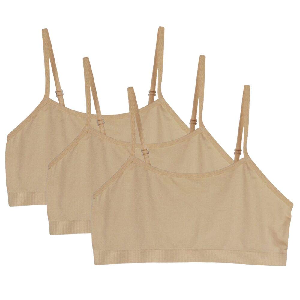 Back to School 1pcs/3pcs Baby Girls Sport Bra Vests Underwear Top Adjustable Shoulder Strap.YINI (3 Pieces Beige, L)
