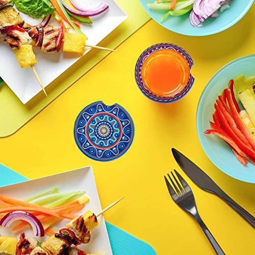 4 Pack Car Cup Holder Coasters,2.56 Inch Absorbent Mandala Ceramic Car Insert Coasters With Fingertip Grip For Easy Removal,Keeps Vehicle Cup Holders Clean Off Cold Drink Spills And Condensation #TOP5