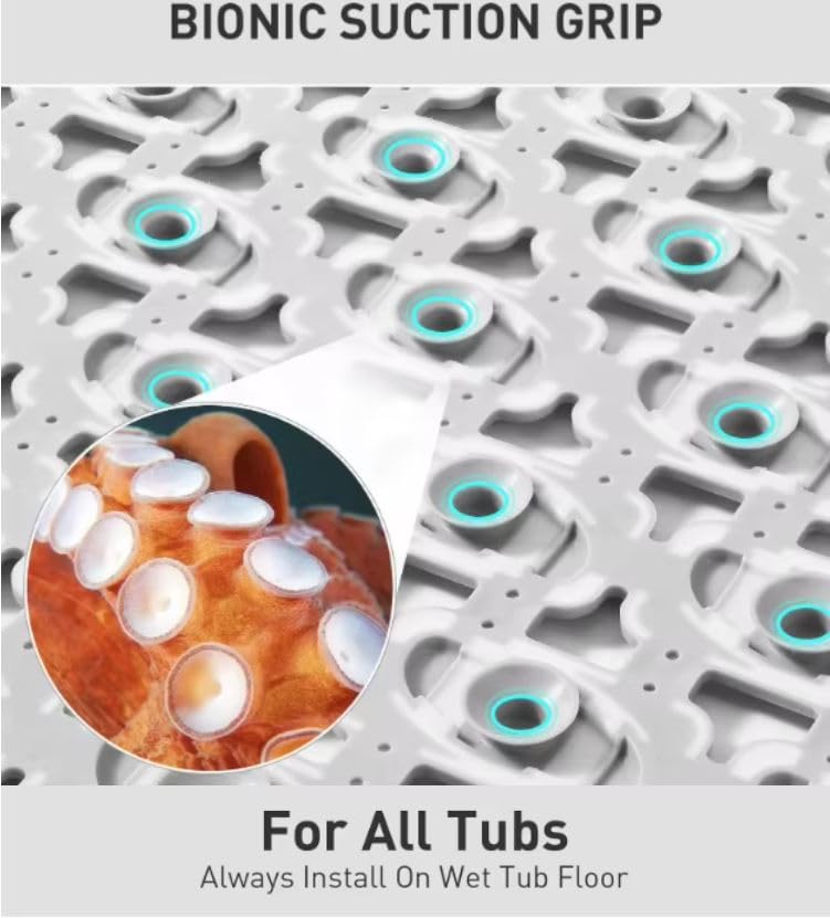 Image of HomeCloud Non-Slip Shower Mat for Bathtub, Anti-Slip Bath Mat with Suction Cups, Drainage Holes & Foot Massage Exfoliating Surface (D Light Grey)