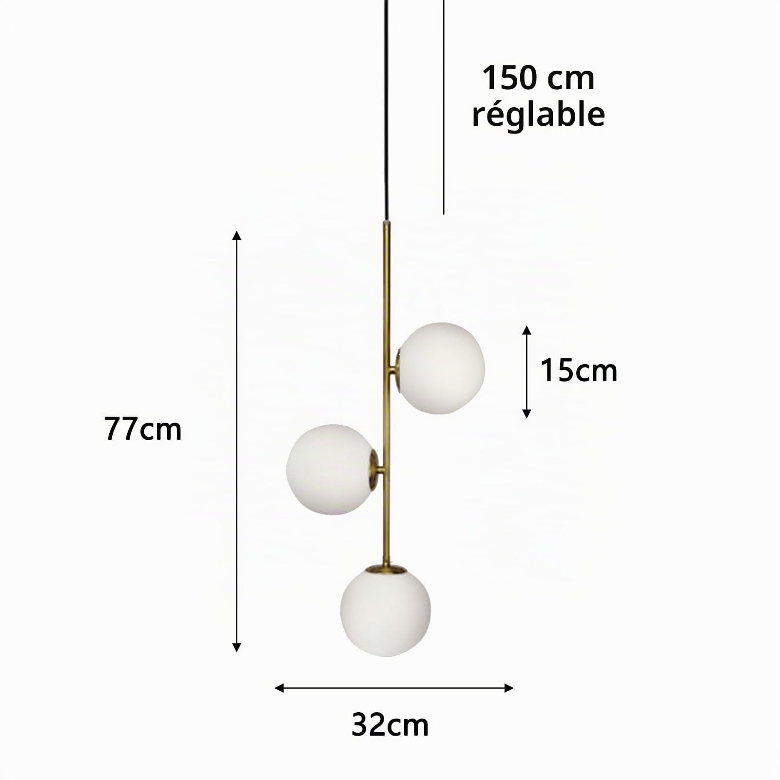 Suspension en verre blanc à 3 lumières Globe, boule en verre blanc et laiton doré matel suspension lustre plafonnier (3 lumières), shuzhi-2