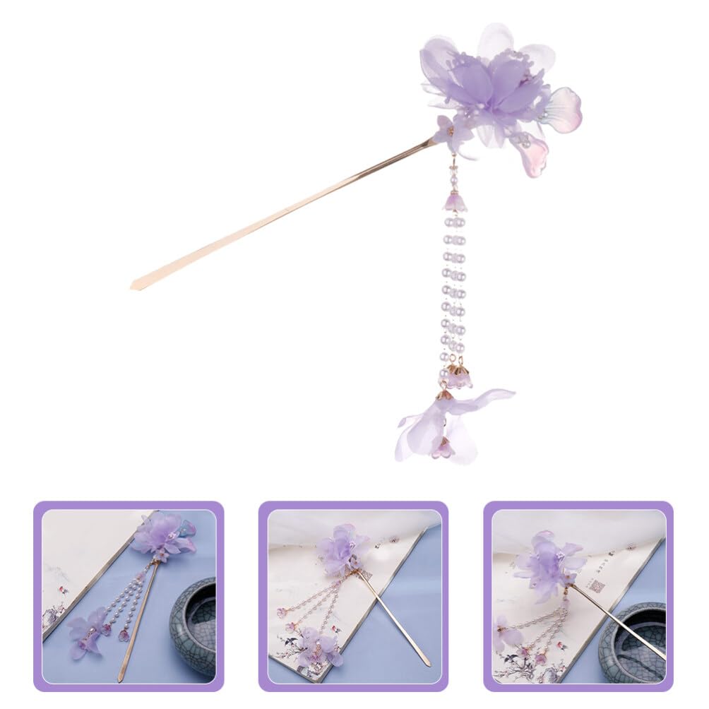 Vintage Flower Hair Stick for Buns, Pearl Flower Vintage Metal Hair Chopsticks for Women and Girls, Long Hairpin with Dangle Tassel, Elegant Bun Accessory for Daily Wear and Special Occasions