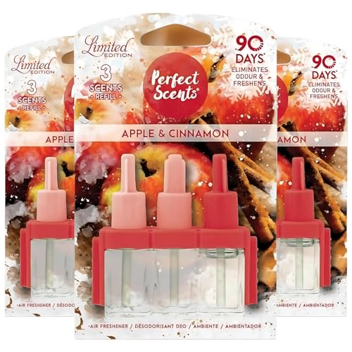 Perfect Scents 3Volution Apple Cinnamon Air Freshener Plug In Refills Bathroom Freshener 3 Alternating Scents To Clean Away Odours Fighter Freshens Long Lasting Fragrance - Pack of 3