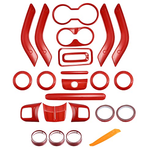 X AUTOHAUX 21pcs Full Set Interior Decoration Trim Kit for Jeep Wrangler JK JKU 2011-2018 2 Door 4-Door Steering Wheel Center Console Air Outlet Trim Door Handle Cover Red