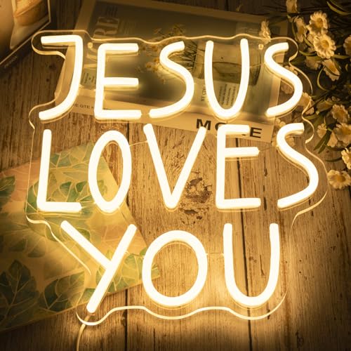 Image of Jesus Loves You Neon Sign Dimmable Neon Signs for Wall Decor Letter LED Signs USB Light Up Sign for Jesus Room Decor Christian Wall Art Bedroom Living Room Jesus Gifts