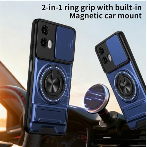 Image of Armor Camera Slider Back Case Cover for Moto G35 5G with Bracket Stand (Blue)