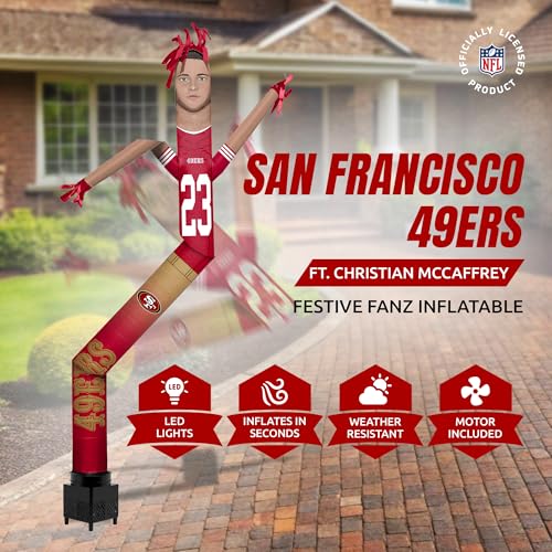 Sporticulture NFL San Francisco 49ers Inflatable Crazy Sports Player - Christian McCaffrey with LED Lights & Built-in Blower - 6"x36"x96" for NFL Fans & Outdoor Party Decoration - Image 3