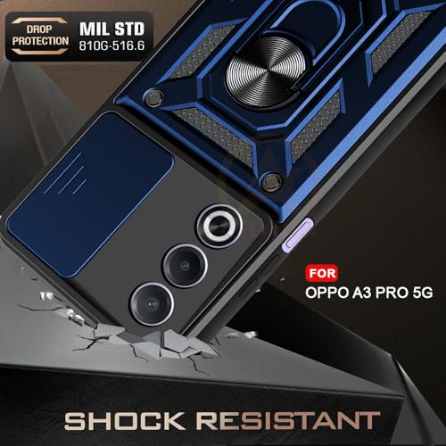 Image of Armor Bumper Back Cover Case for Oppo A3 Pro 5G Rotating Camera Cover, Ring Holder & Kickstand | Heavy Duty & 360 Degree Protection Oppo A3 Pro 5G Back Cover (Blue).