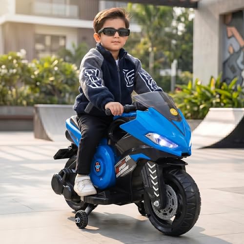 Image of Toyzone Speed Electric Bike (Blue) | 6V Rechargeable Bike with 4.5Ah Battery | LED Lights, Music, MP3 /USB /BT | Smooth Acceleration | 6M Battery Warranty | Age 2-8 Years, Upto 35 kg