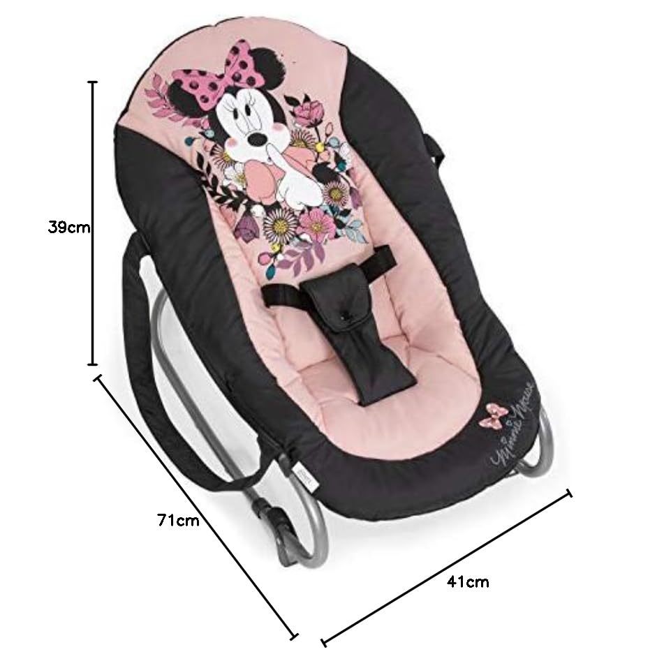 hauck Babywippe Rocky für Babys ab Geburt bis 9 kg, Einhändig Verstellbare Rückenlehne, Schaukelfunktion und Wippfunktion, Leicht Tragbar mit Tragegriff, 3-Punkt-Gurt (Disney Minnie Sweetheart)