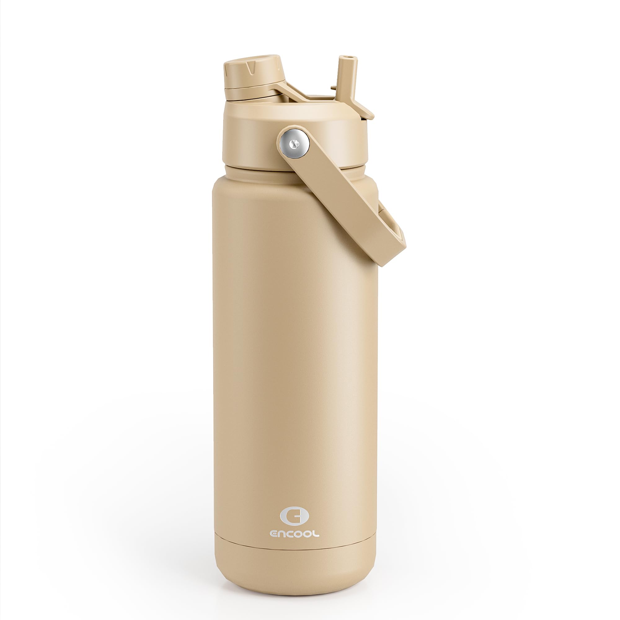 ENCOOL Insulated Water Bottle with Straw Stainless Steel Water Bottle, Leak-Proof, BPA-Free, Double Wall Vacuum Keeps Cold for 24 Hours for Sports, Travel, School (32 oz, Indian Khaki)
