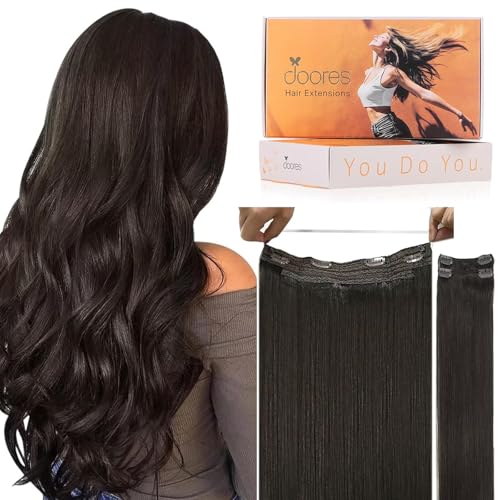 Image of DOORES Wire Hair Extensions, Dark Brown 22 Inch 120g Fish Line Weft Extensions and 2pcs 30g Clip ins, 150g Invisible Wire Real Remy Human Weft Straight Transparent Seamless Hairpiece