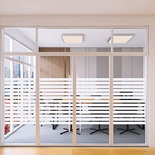 2/4 Stripe Frosted Window Film, Privacy Glass Window Sticker, Vinyl Decorative Window Decals, Uv Protection Static Clings No-Glue Removable Window Film For Home Office Meeting Room(35.4 X 78.7 Inch) #TOP4
