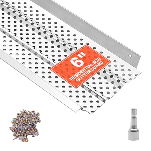 Image of VEVOR Gutter Guard, 6 in Aluminum Gutter Cover Heavy-Duty, 52ft Length Protection Cover for Leaf & Debris, 0.02 in Thickness Mill Finish, Easy DIY Install, Fast Drainage, Screws Included, 13 PCS