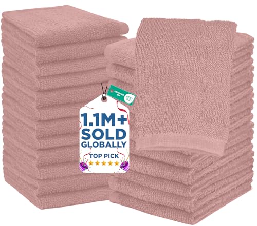 Image of DAN RIVER 24 Pack Wash Cloths for Showering [12x12] - 100% Cotton Washcloths Premium Quality Flannel Face Cloths for Bathroom, Highly Absorbent and Soft Feel Wash Clothes, Dusty Pink
