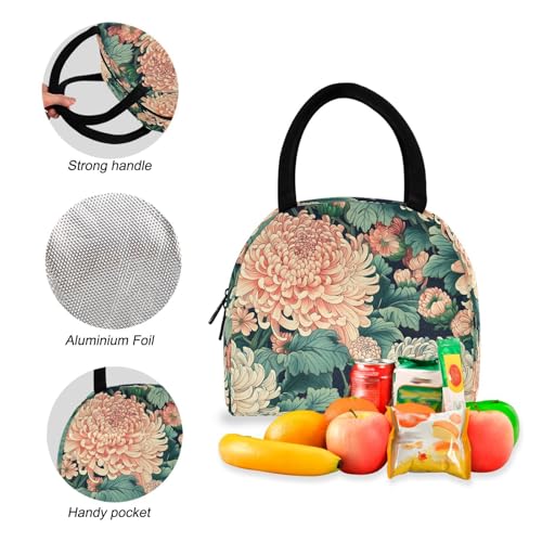Backpack Lunch Box Set Large Capacity Travel Backpacks and Insulated Lunch Bag for Commute Hiking Picnic Japanese Floral Print4