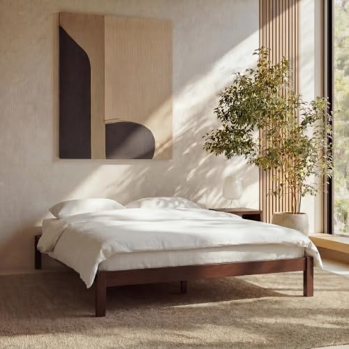 Image of LIFEMENT Full Bed Frame Classic Wood Platform, Noise Free, Under Bed Storage, No Box Spring Needed, Easy Assembly, Walnut