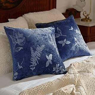 Amélie Home Foil Print Velvet Pillowcases Decorative Pillow Covers Ice Bloom Velvet Throw Pillows for Couch Sofa Bedroom Vintage Blue 2pack 18 x 18, 45cm x45cm