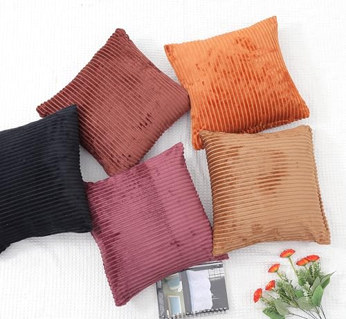 Image of RD TREND Cushion Cover Set of 5, Decorative Sofa Living Room Home Square Cushion Covers 24 Inch x 24 Inch, Aesthetic Corduroy Striped Double Sided (Multicolor-3, Pack of 5)