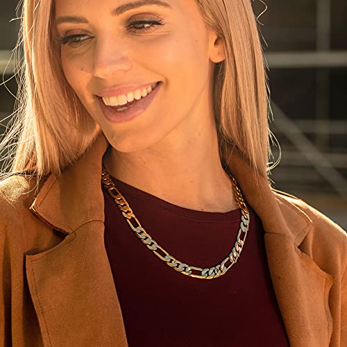 LIFETIME JEWELRY Beveled Figaro Chain Necklaces for Women and Men 24k Real Gold Plated  (6.5mm, 8mm, 9.5mm & 11mm)3