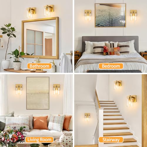 Image of Modern Bathroom Light Fixtures Over Mirror, Vanity Lights for Bathroom Wall Sconces with Clear Glass Shades, E26 Socket (Bulbs Not Included), 1 Light, Brass