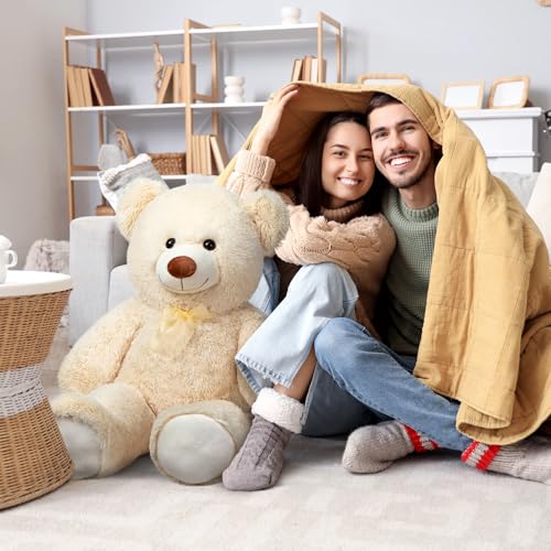 BEJOY 100cm Teddybär, Riesen Plüschtiere Kuschelbären große Stofftier Schmusetier, Liebesgeschenk Geburtstag, Valentinstag, Beige