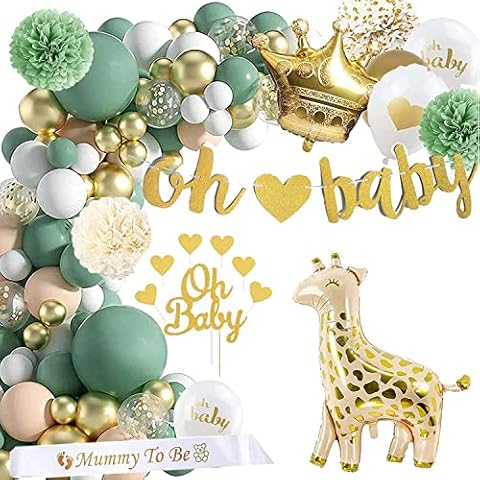 Baby Shower Decoration Neutral with Oh Baby Banner, Boy Girl Gender Reveal Party, Golden Green Jungle Safari Decorations Giraffe, Baby Shower Decoration Children's Birthday Party Decoration Set (Deer) Cover