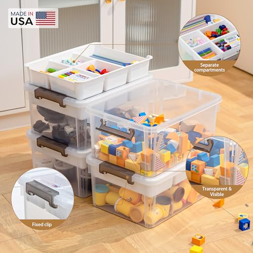 Image of Citylife 17QT 2Packs Clear Craft Organizers and Storage Box with Tray | Stackable Art Supply Organizer Storage Bins with Lids for Beads, Markers, Sewing, Tools, Playdoh, Coloring Books, Made in USA