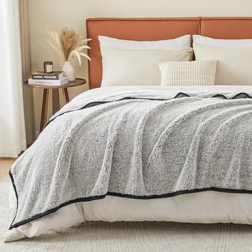 Image of EMME Soft Sherpa Fleece Blanket Reversible Plush Fluffy Large Blanket, Light Weight Warm Decorative Boho Blanket Cover for Sofa, Couch, Bedroom,Travel(Black,50 inchx60 inch)