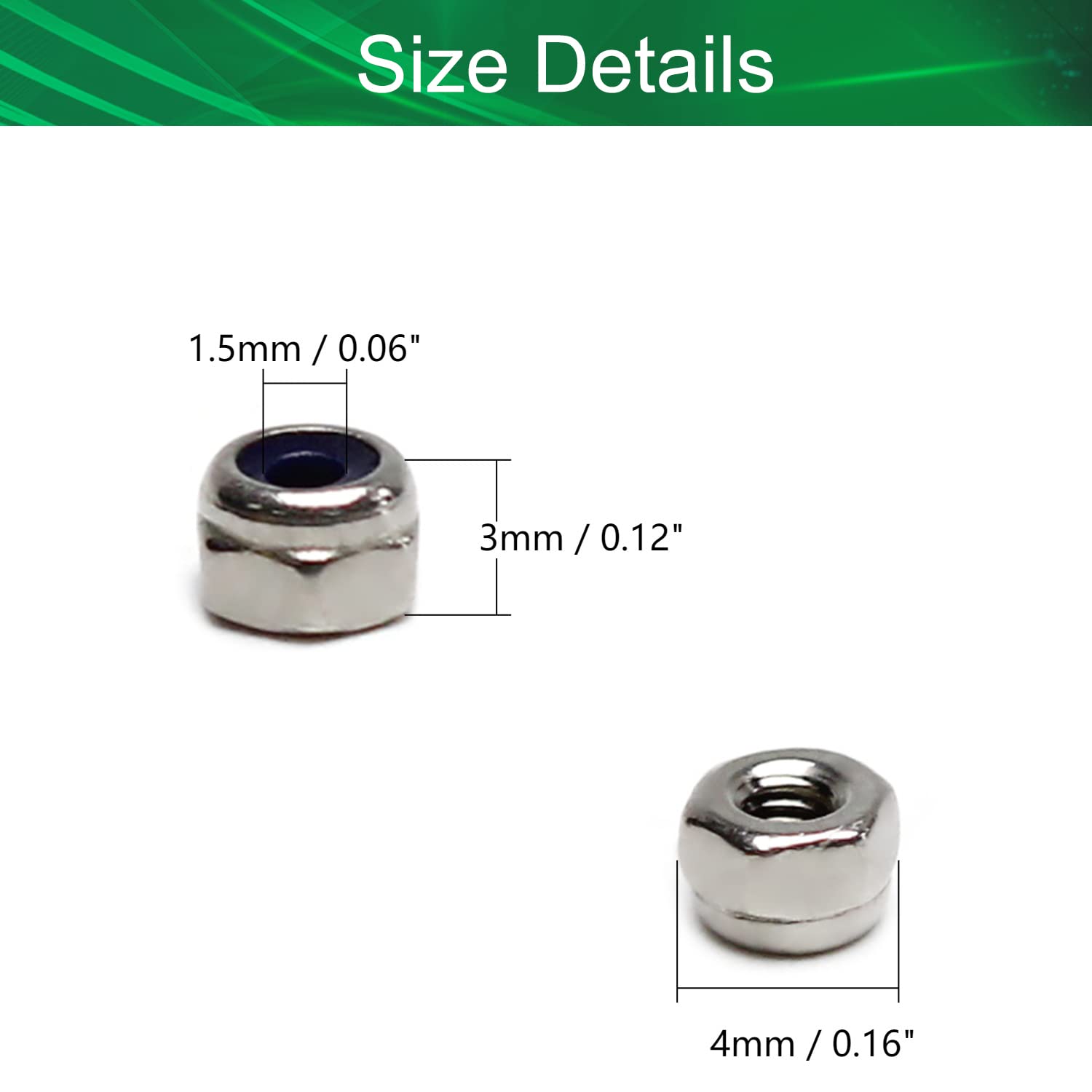 Yinpecly M2 X 0.4mm Nylon Insert Hex Lock Nuts - 304 Stainless Steel, Silver, 50 Pieces - View #4