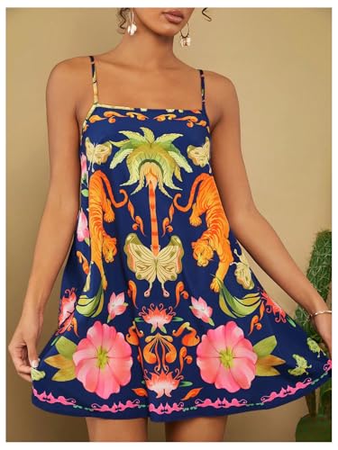 Image of MakeMeChic Women's Flowy Mini Dress Boho A Line Summer Ruffle Dresses Tropical Vacation Outfits