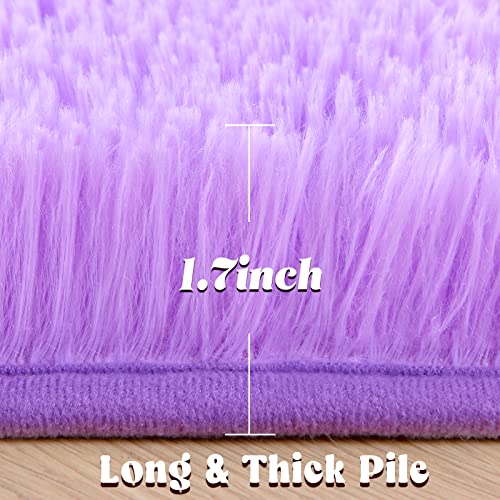 Junovo Round Rug 4X4 Feet Fluffy Soft Area Rugs For Kids Girls Room Princess Castle Plush Shaggy Carpet Cute Circle Nursery Rug For Kids Girls Bedroom Baby Room Home Decor Circular Carpet, Purple #TOP2