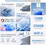 15.6 Inch Laptop, Win 11 Laptops with Celeron Quad-core Processor, 12GB RAM 256GB SSD, Office 365, 180° Angle, 7000mAh Battery, Full-Featured Type-C, Business Student Notebook(Gray)