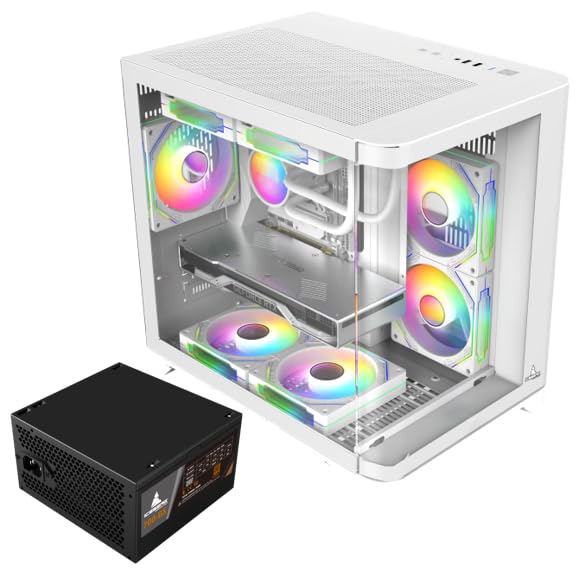 Gabinete para PC Iceberg Gaming Crystal Wave M Blanco con vidrio templado curvado y fuente de poder 700BX 700W 80 Plus Bronze