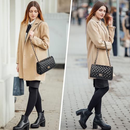 Image of Quilted Leather Crossbody Bags for Women Trendy Ladies Shoulder Purse Satchel HandBag with Chain Strap