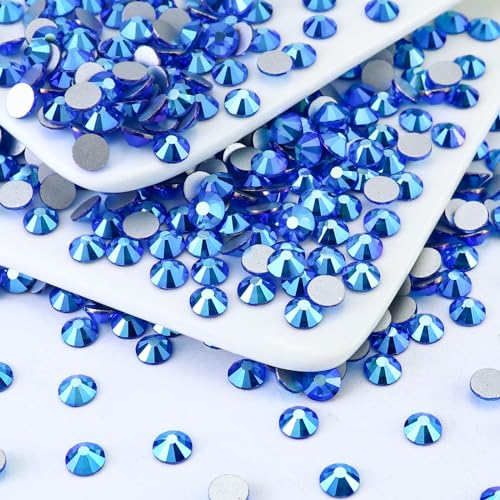 Image of 288PCS SS30 Crystal Glass Flatback Rhinestones, Round Flat Back Crystal Gems for Nail Art and Craft Clothes, Glue Fix Diamond Stones Capri Blue AB (6.4-6.6mm)