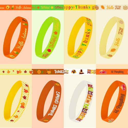 Image of JUNEBRUSHS 64pcs Thanksgiving Party Favors Fall Silicone Bracelets