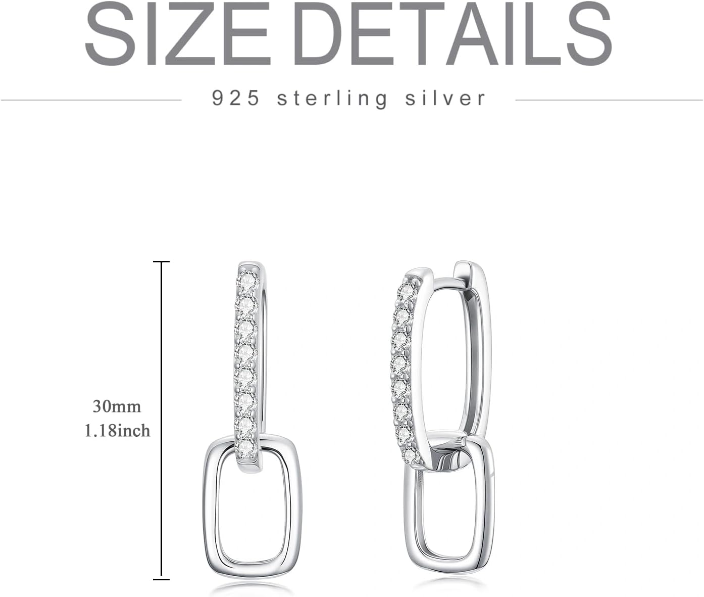 Clip Link Earrings for Women S925 Sterling Silver Moissanite Paperclip Link Chain Hoop Earrings Drop Dangle Jewelry for Women Mother Her