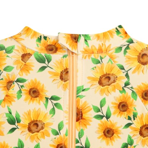 Image of Baby Toddler Girl Long Sleeve Ruffle Swimsuit One Piece Zipper Rash Guard Bathing Suit with UPF 50+ Sun Protection